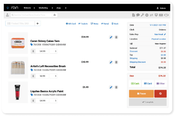 Ecommerce POS system checkout screen