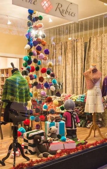 We Knit a Window Display for our Local Yarn Shop