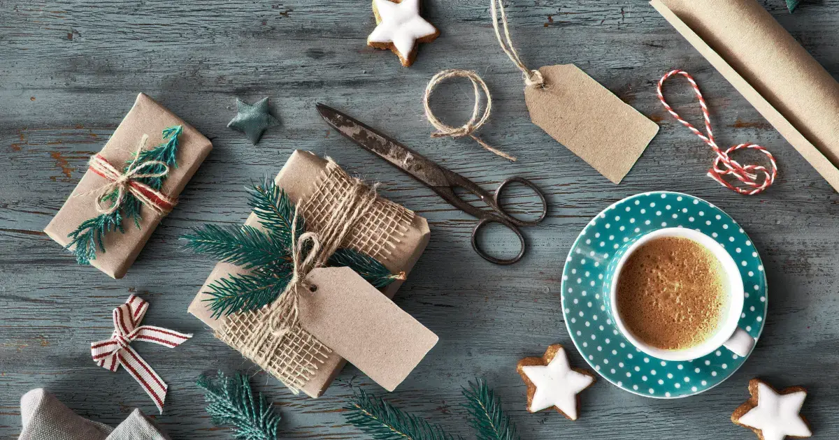 holiday craft supplies on a table