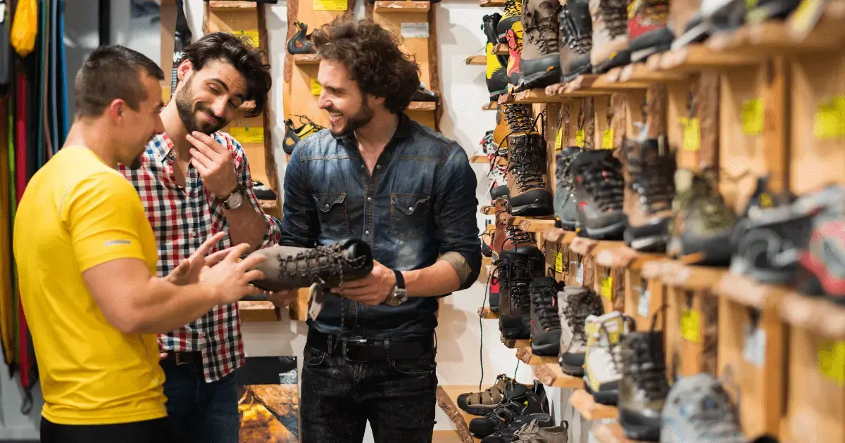 men shopping for hiking gear